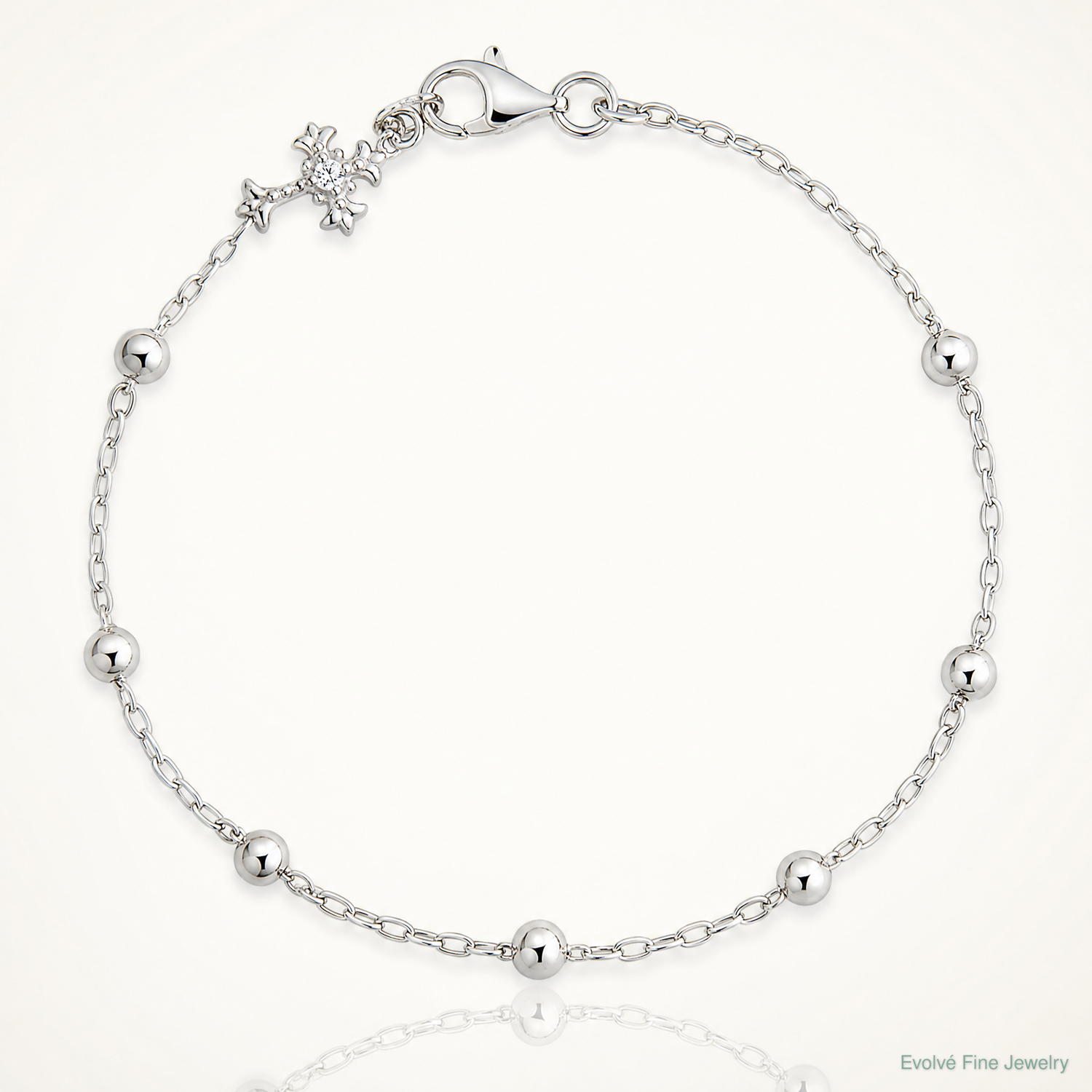 Sterling Silver Polished and Beaded CZ Cross Bracelet - Lifestyle View
