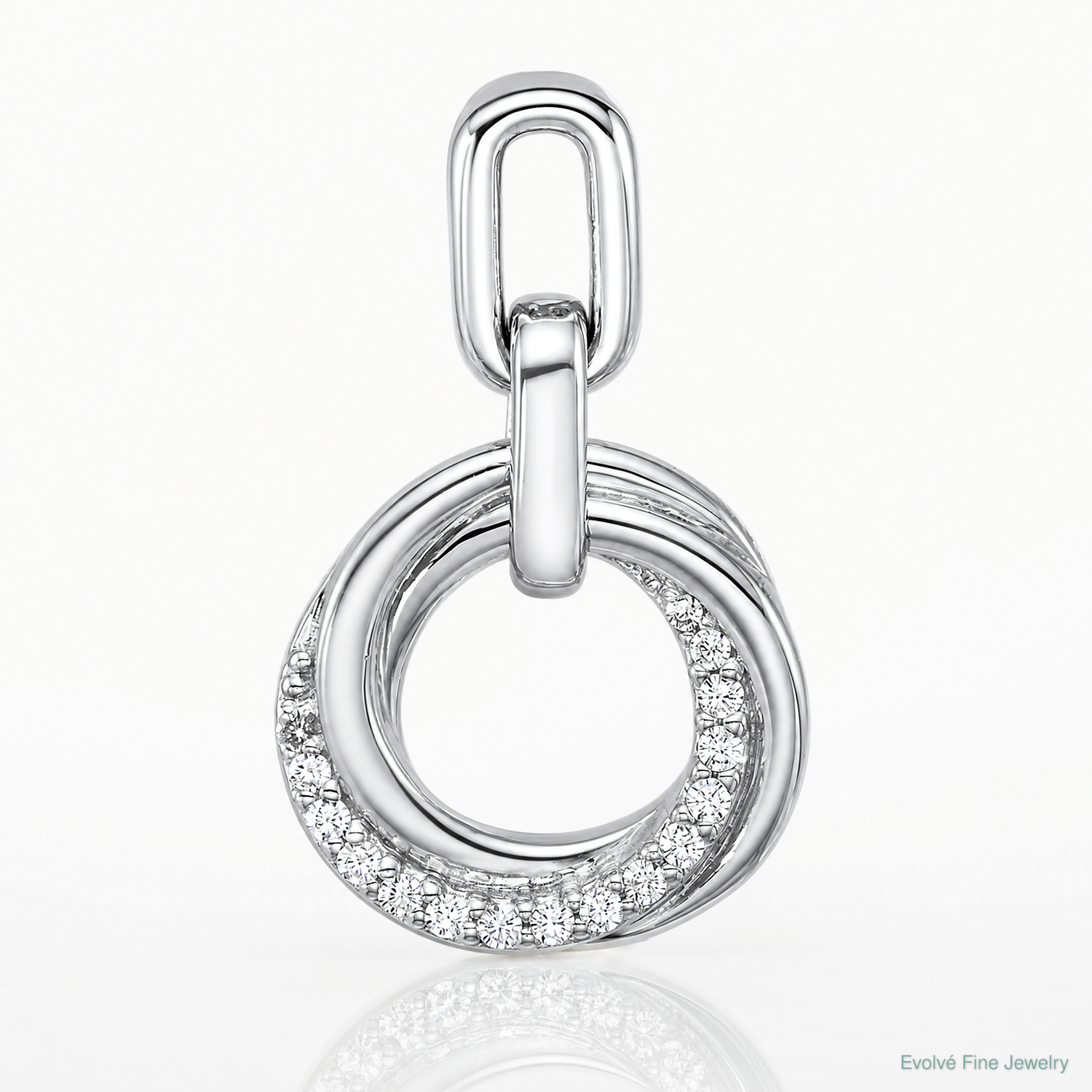 Sterling Silver Rhodium-plated CZ Circle Twist Pendant - Lifestyle View