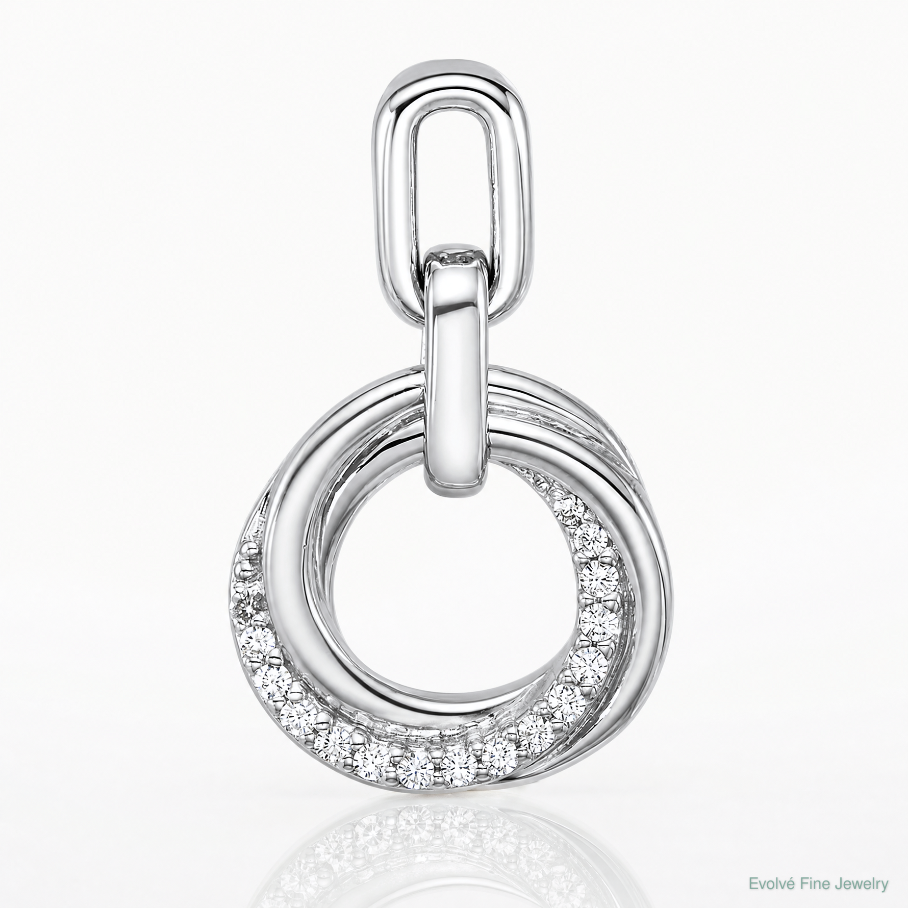 Sterling Silver Rhodium-plated CZ Circle Twist Pendant - Lifestyle View