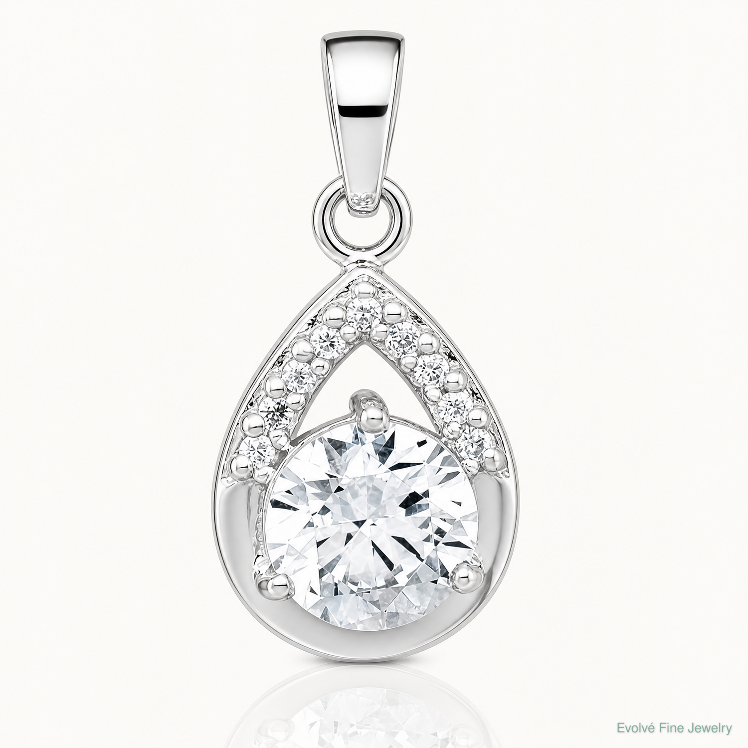 Sterling Silver Rhodium-plated Polished CZ Teardrop Pendant - Lifestyle View