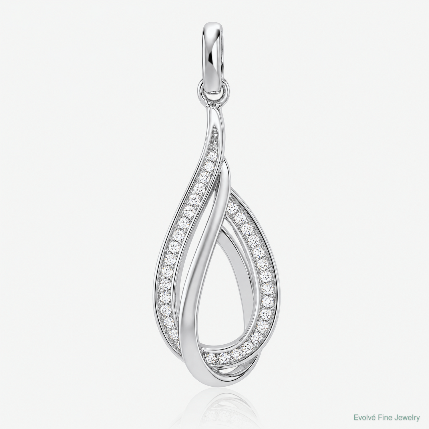 Sterling Silver Rhodium-plated CZ Polished Tear Drop Pendant - Lifestyle View