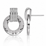 Sterling Silver RH Plated CZ Textured Moveable Circle Dangle Post Earrings - Lifestyle View