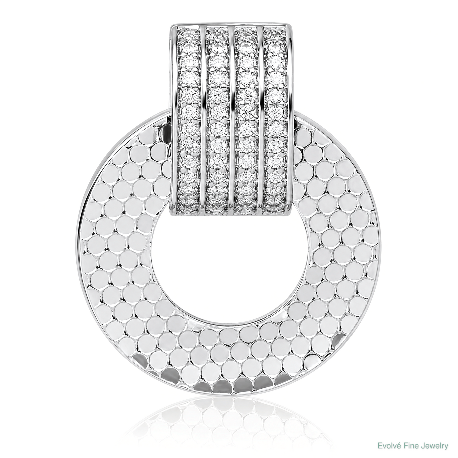 Sterling Silver RH Plated CZ Textured Moveable/Reversible Circle Pendant - Lifestyle View
