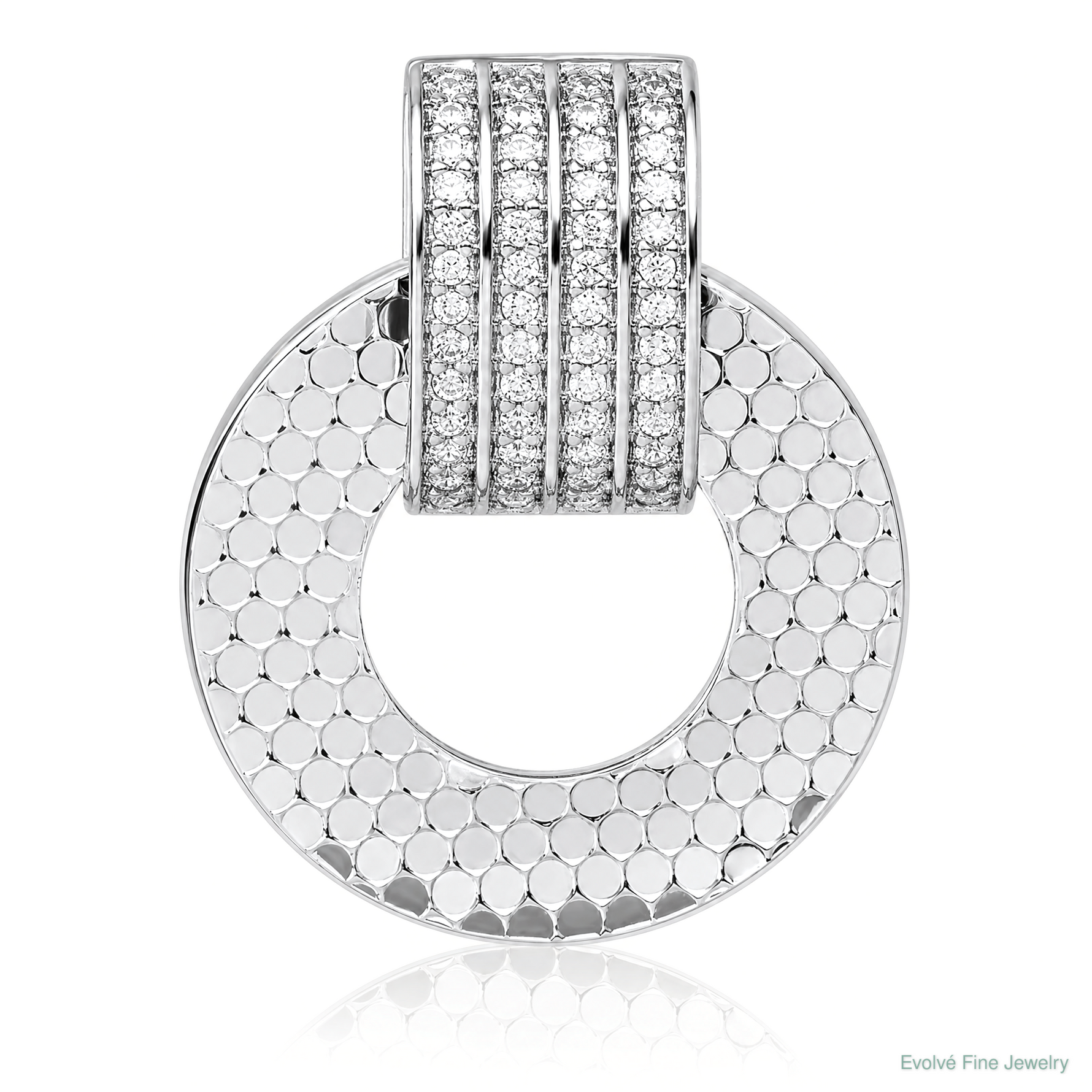 Sterling Silver RH Plated CZ Textured Moveable/Reversible Circle Pendant - Lifestyle View