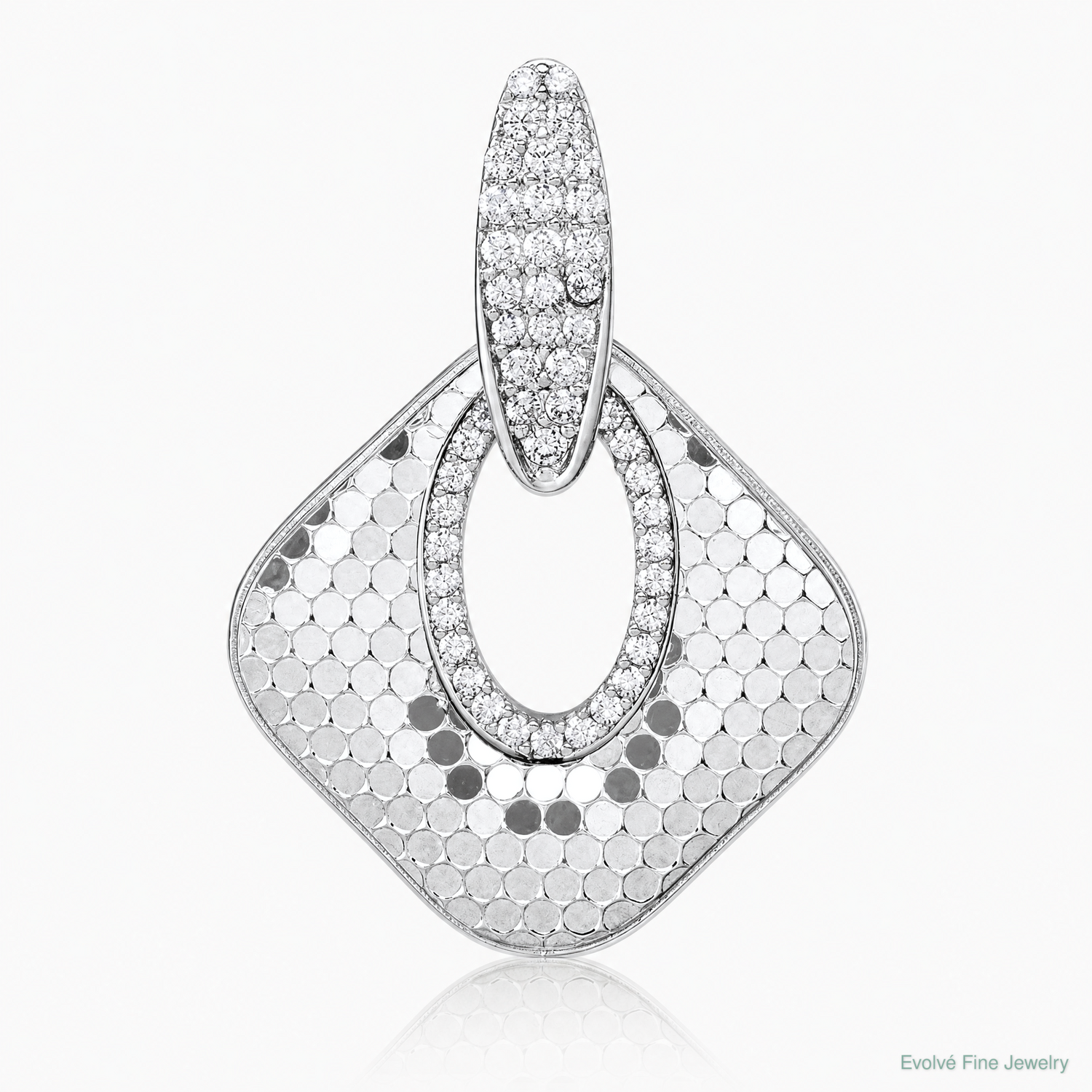 Sterling Silver Rhodium-plated CZ Textured Pendant - Lifestyle View