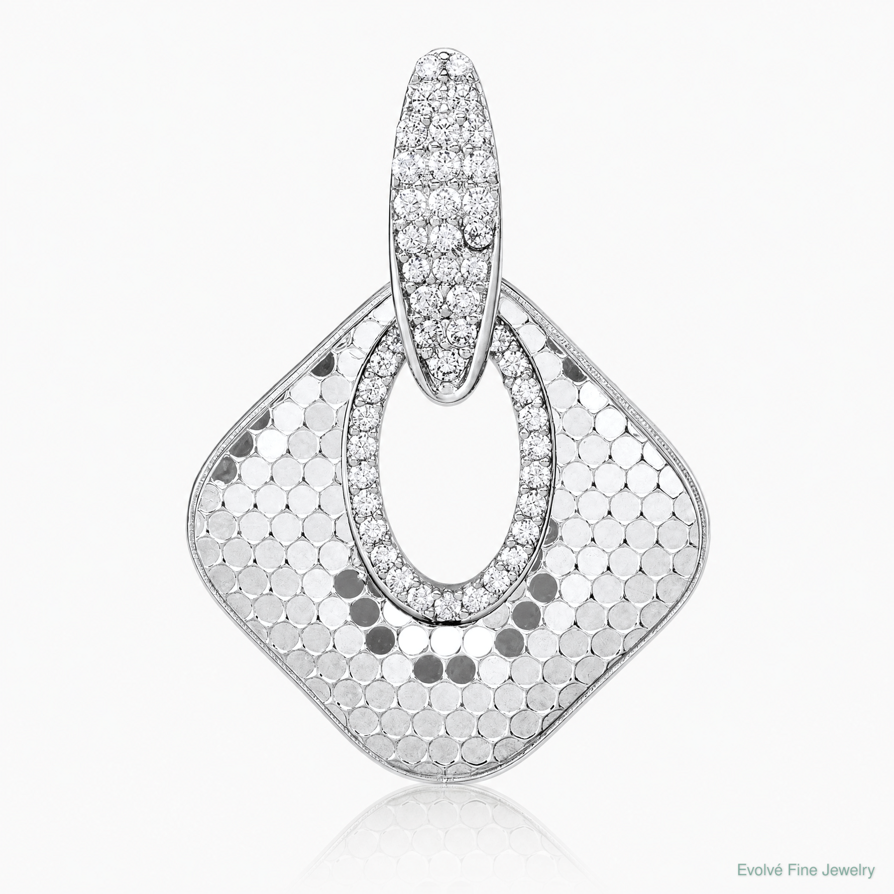 Sterling Silver Rhodium-plated CZ Textured Pendant - Lifestyle View