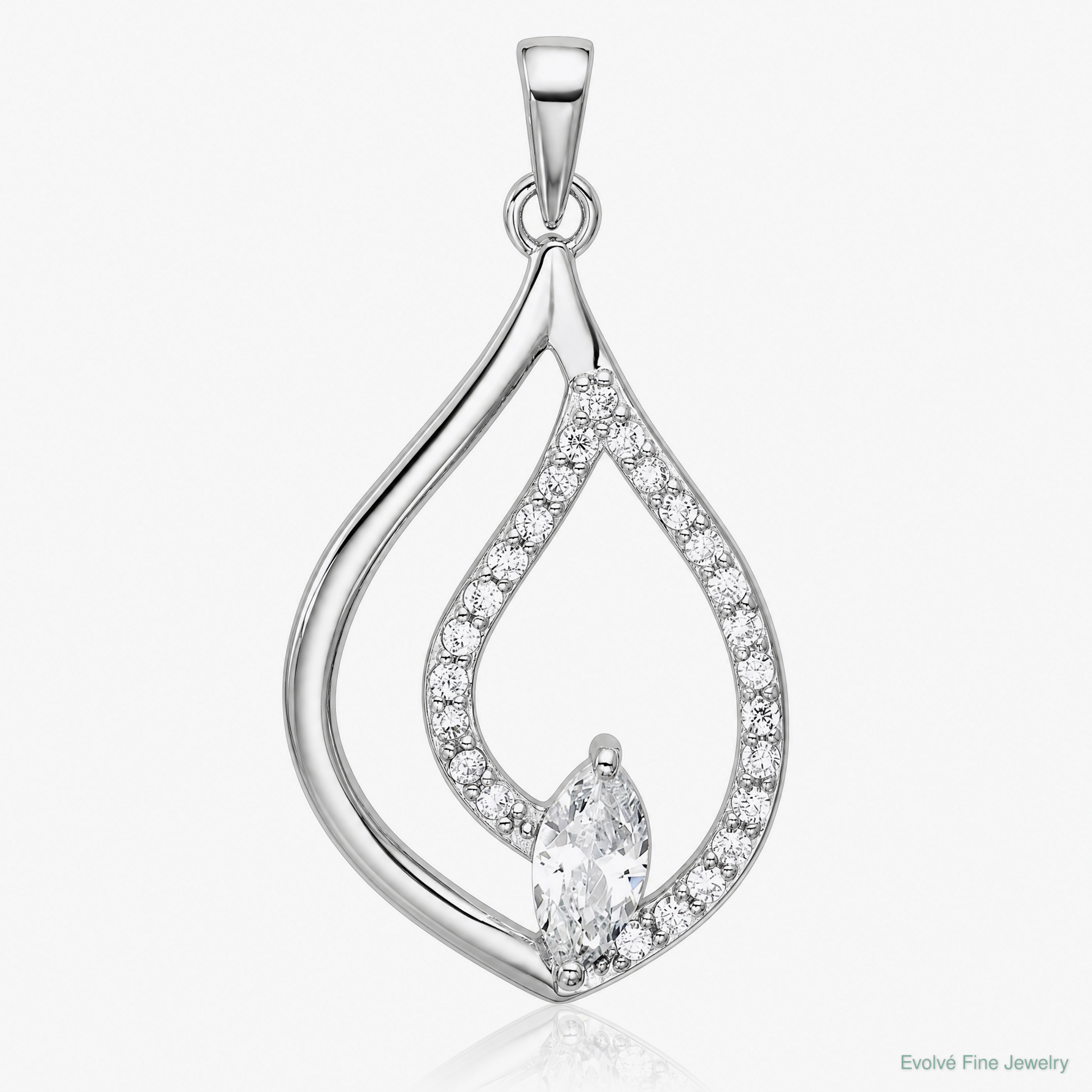 Sterling Silver Rhodium-plated CZ Polished Tear Drop Pendant - Lifestyle View
