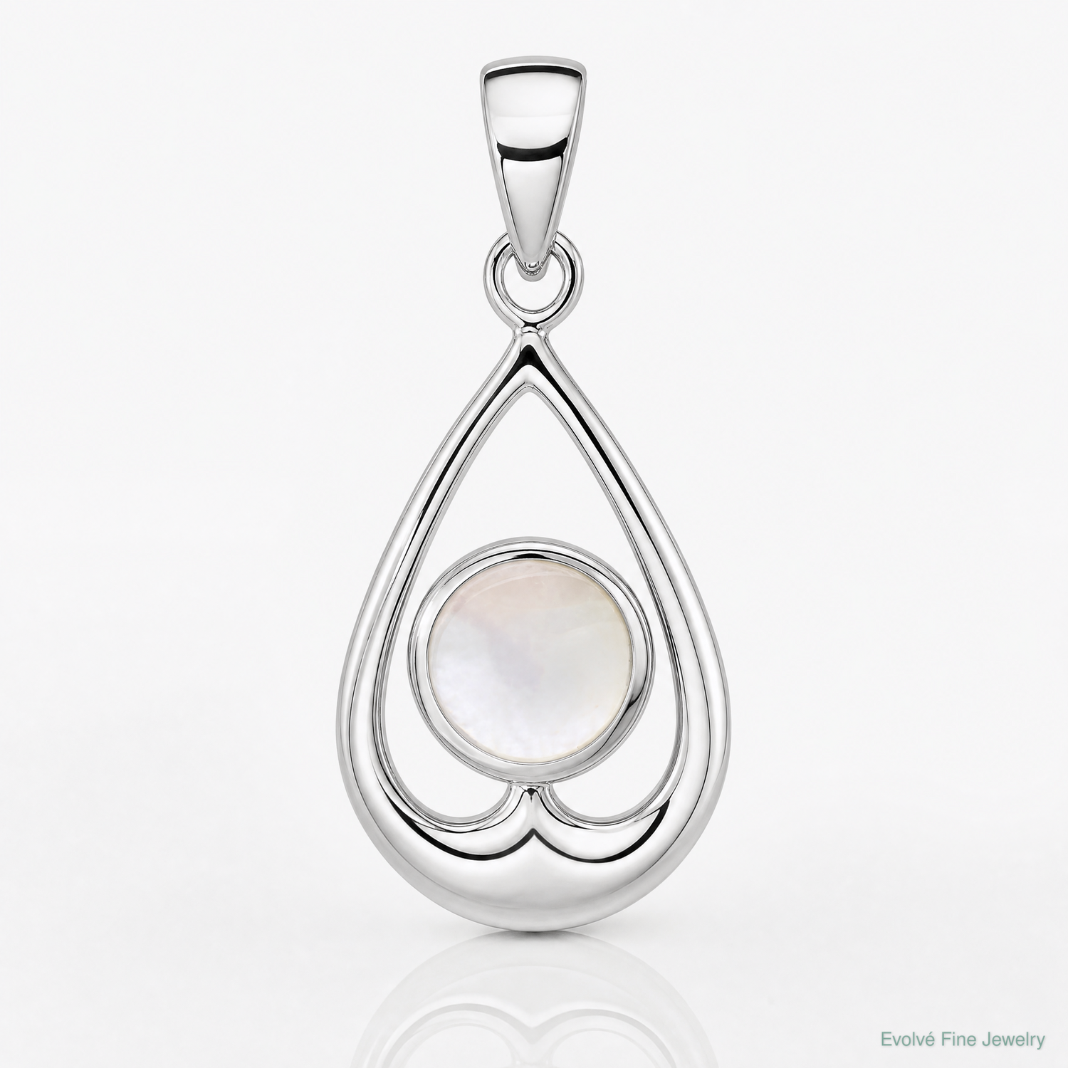 Sterling Silver Rhodium-plated Polished MOP Teardrop Pendant - Lifestyle View