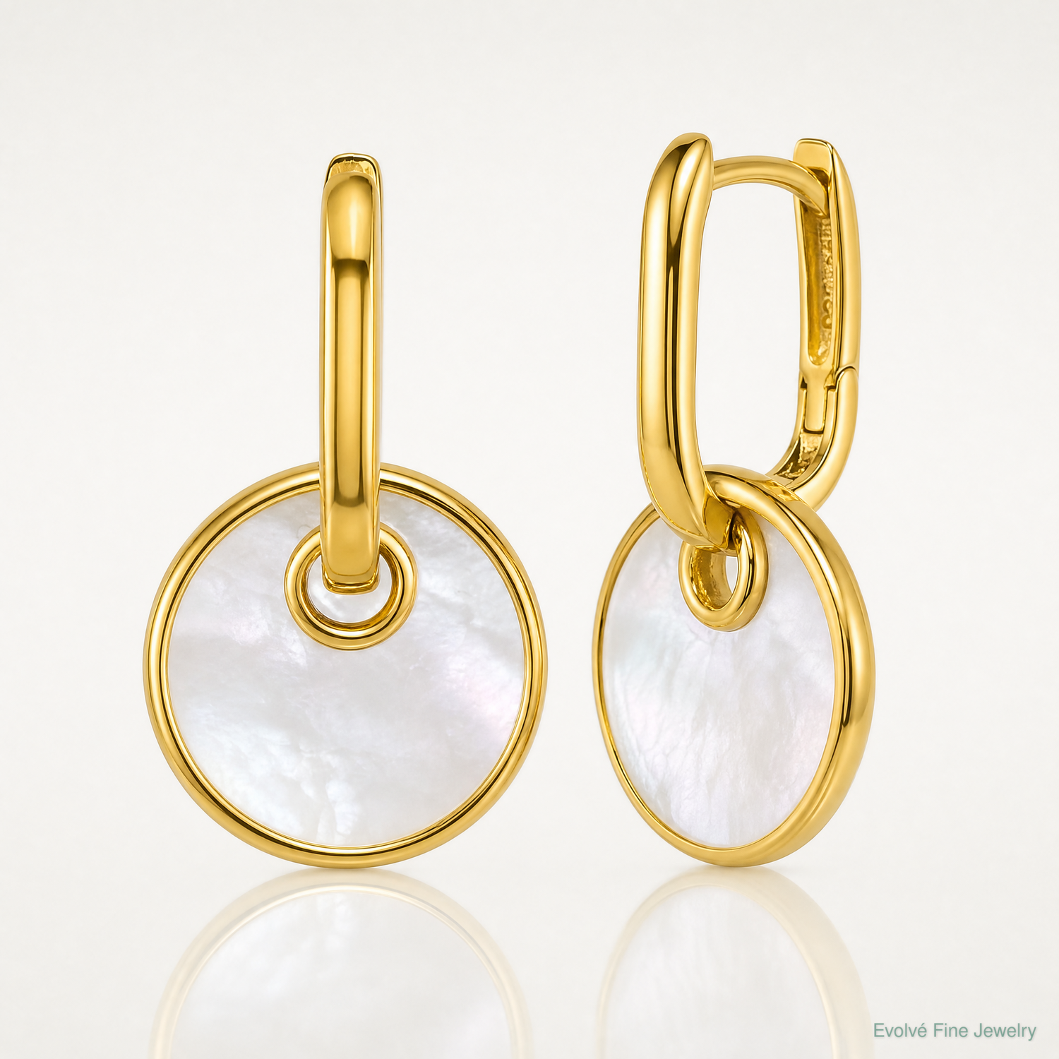 Sterling Silver Gold-plated Mother of Pearl Drop Hinged Hoop Earrings - Lifestyle View
