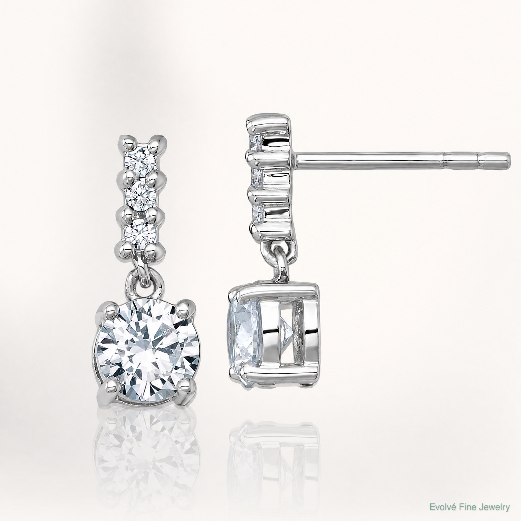 Sterling Silver Rhodium-plated Polished CZ Post Dangle Earrings - Lifestyle View