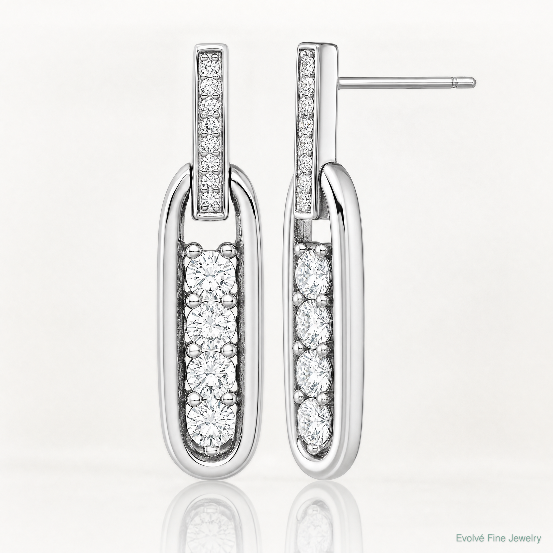 Sterling Silver RH-plated CZ Elongated Oval Post Dangle Earrings - Lifestyle View