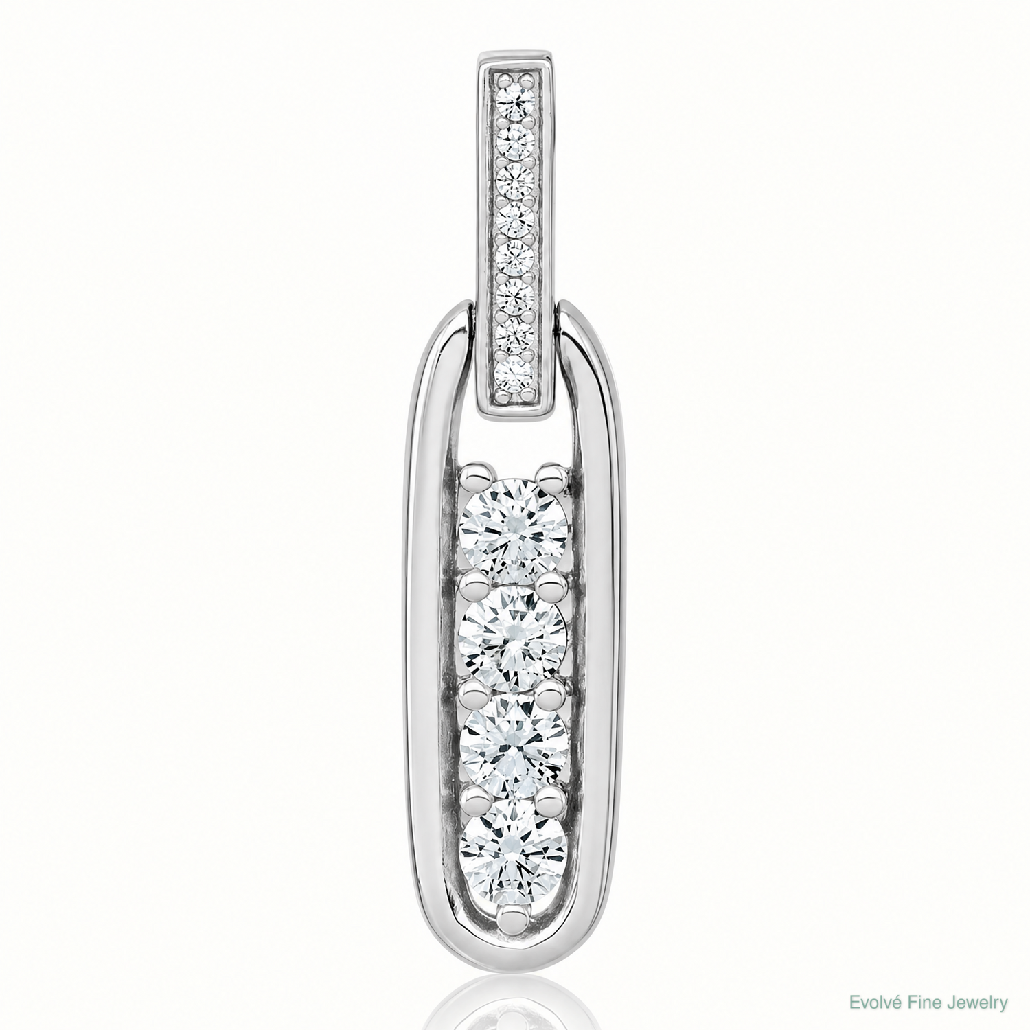 Sterling Silver Rhodium-plated Polished CZ Elongated Oval Pendant - Lifestyle View