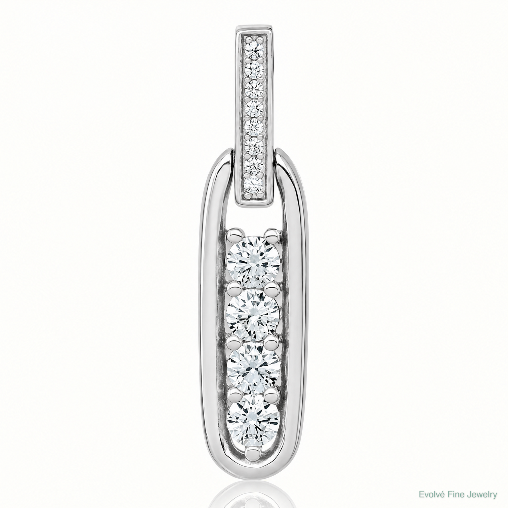 Sterling Silver Rhodium-plated Polished CZ Elongated Oval Pendant - Lifestyle View
