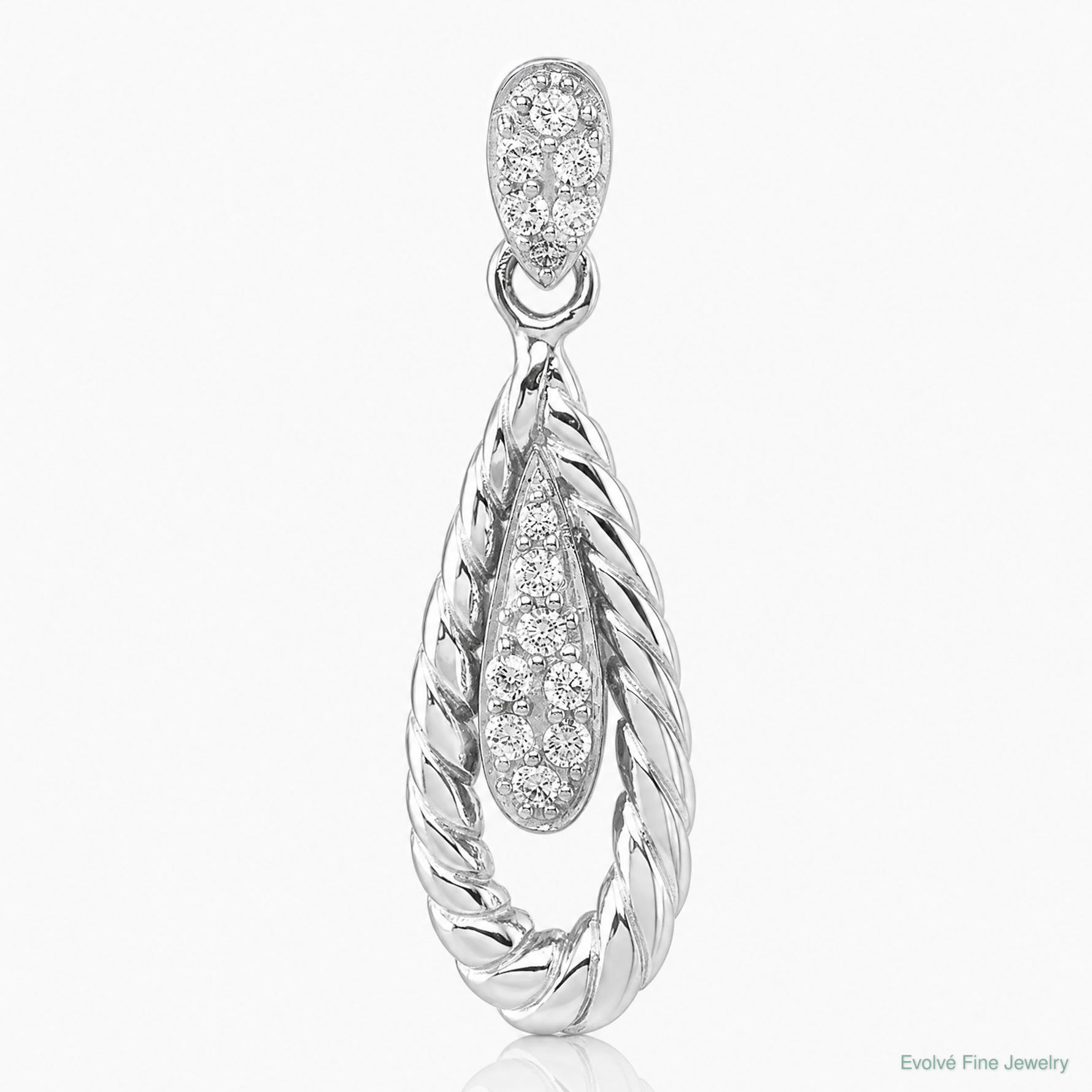 Sterling Silver Rhodium-plated Polished CZ Teardrop Pendant - Lifestyle View