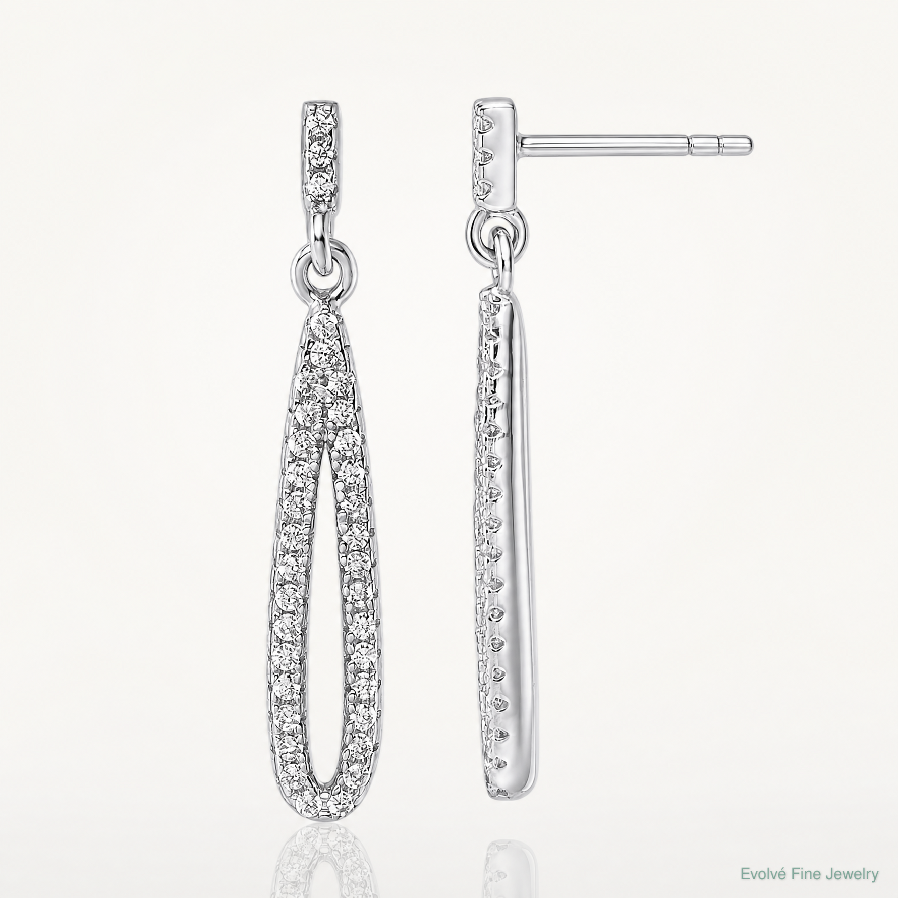 Sterling Silver Rhodium-plated CZ Post Dangle Earrings - Lifestyle View