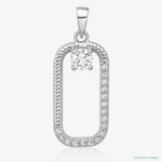 Sterling Silver Rhodium-plated CZ Textured Rectangle Pendant - Lifestyle View