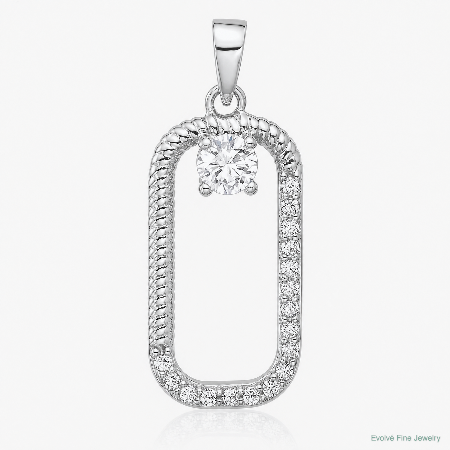 Sterling Silver Rhodium-plated CZ Textured Rectangle Pendant - Lifestyle View