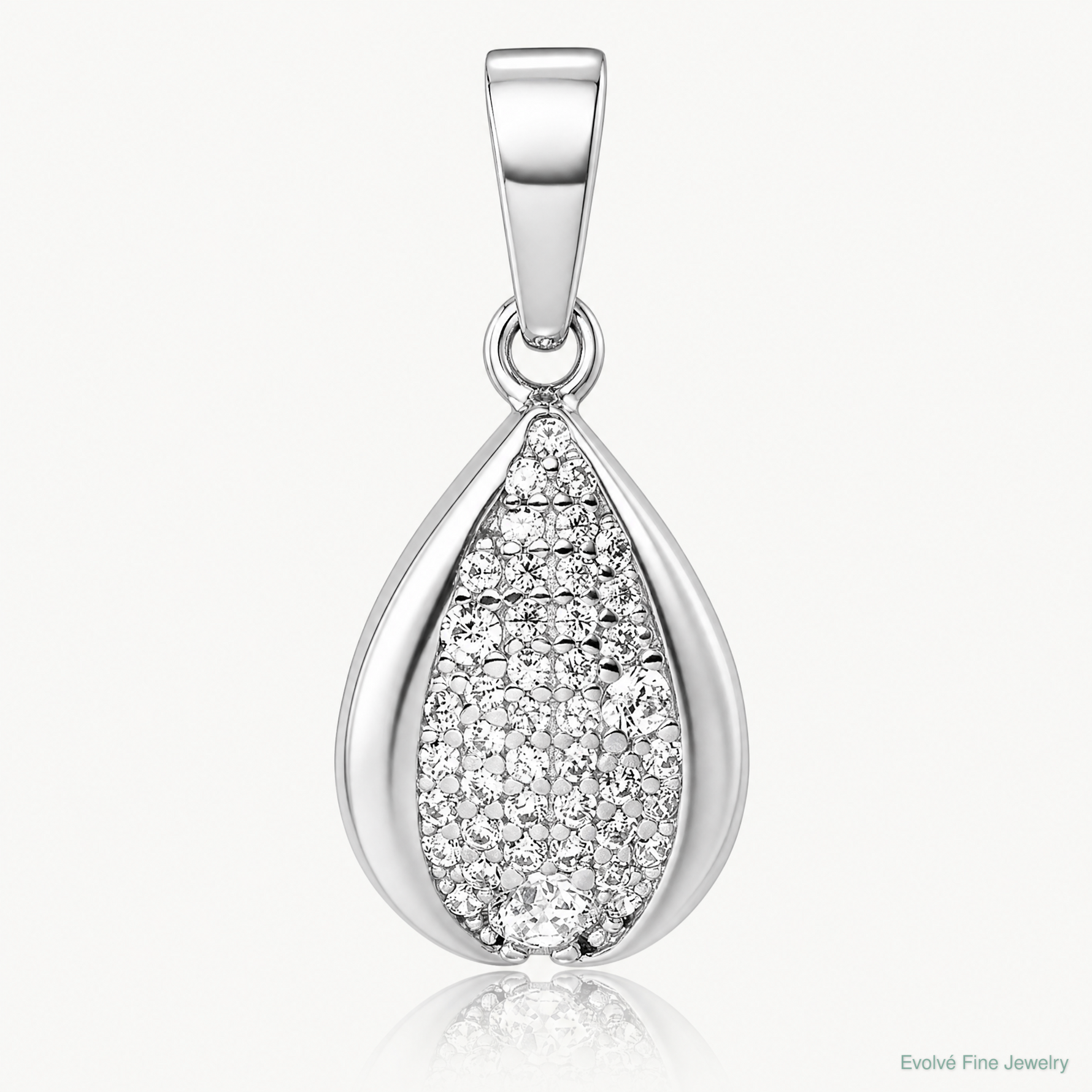 Sterling Silver Rhodium-plated CZ Teardrop Pendant - Lifestyle View