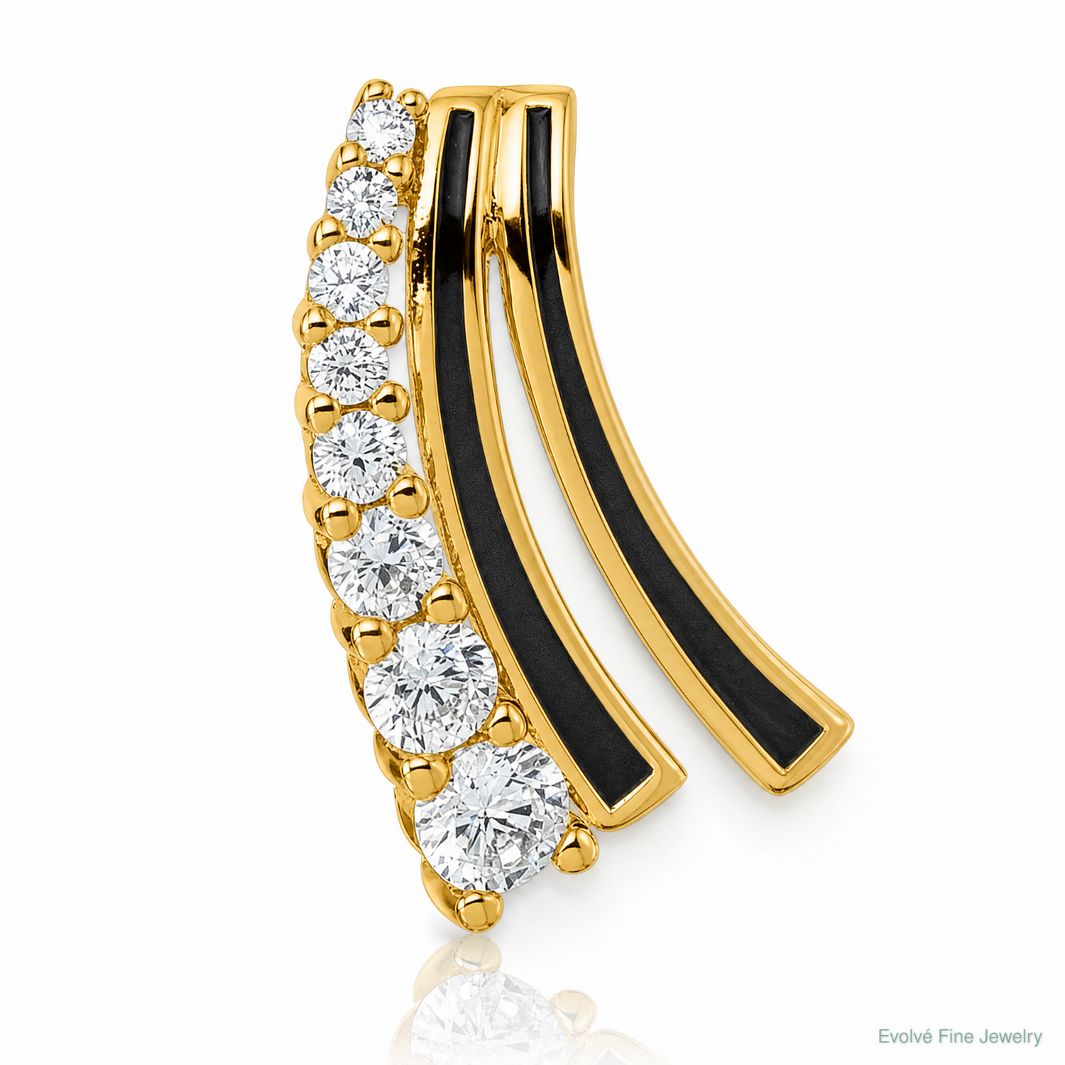 Sterling Silver Gold-tone Black Enamel CZ Chain Slide Pendant - Lifestyle View