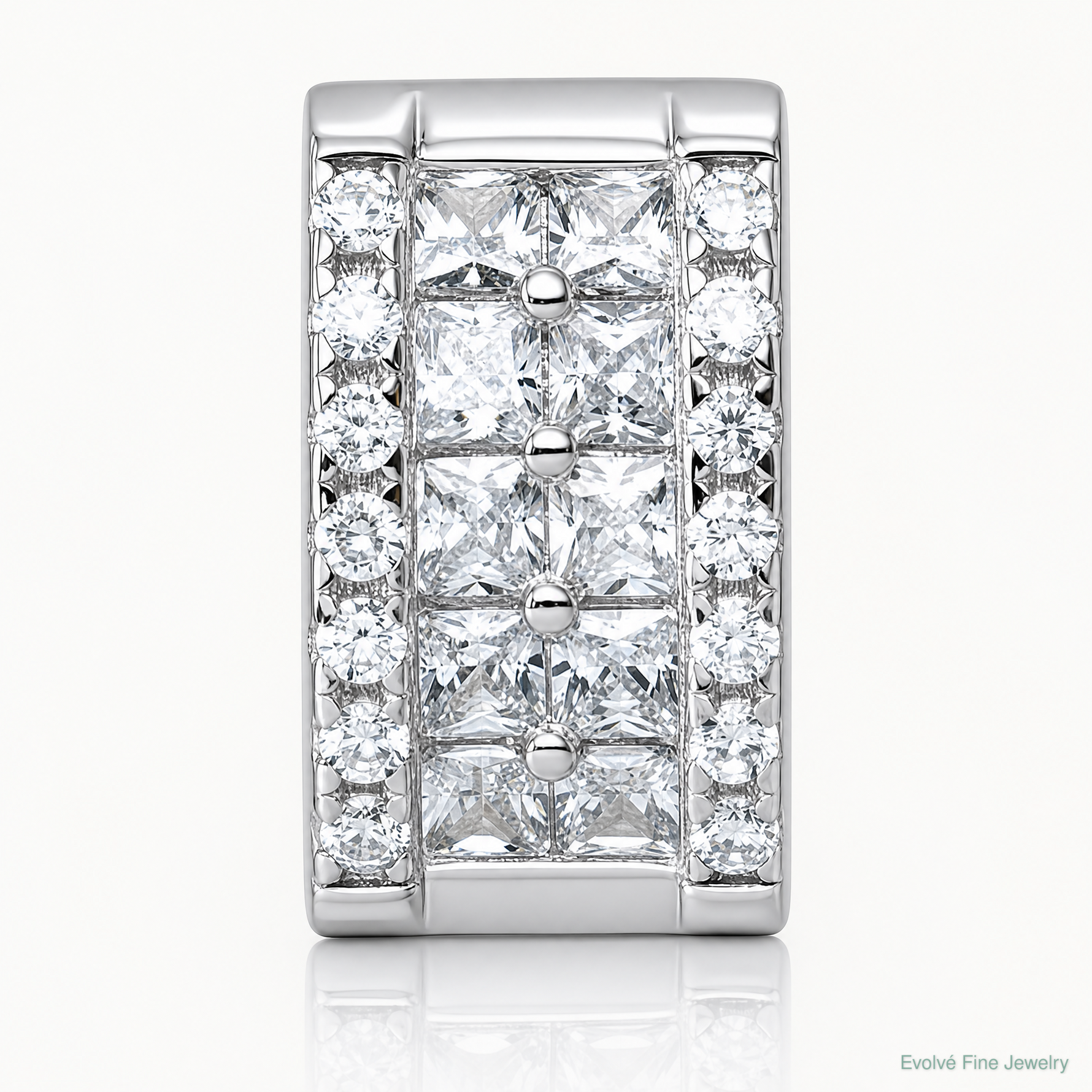 Sterling Silver Rhodium-plated CZ Rectangle Chain Slide Pendant - Lifestyle View