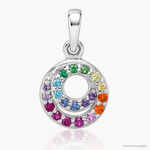 Sterling Silver Rhodium-plated Multi Color CZ Double Circle Pendant - Lifestyle View