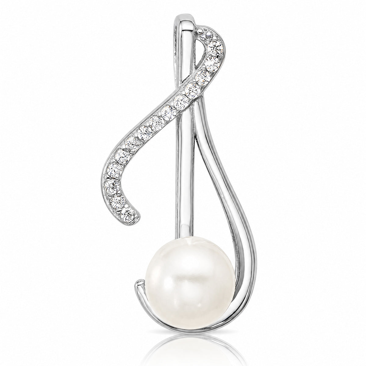 Sterling Silver Rhodium-plated CZ FWC Pearl Swirl Chain Slide Pendant - Lifestyle View