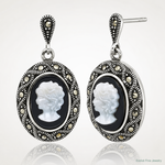 Sterling Silver Antiqued Marcasite Black Agate and MOP Cameo Earrings - Lifestyle View