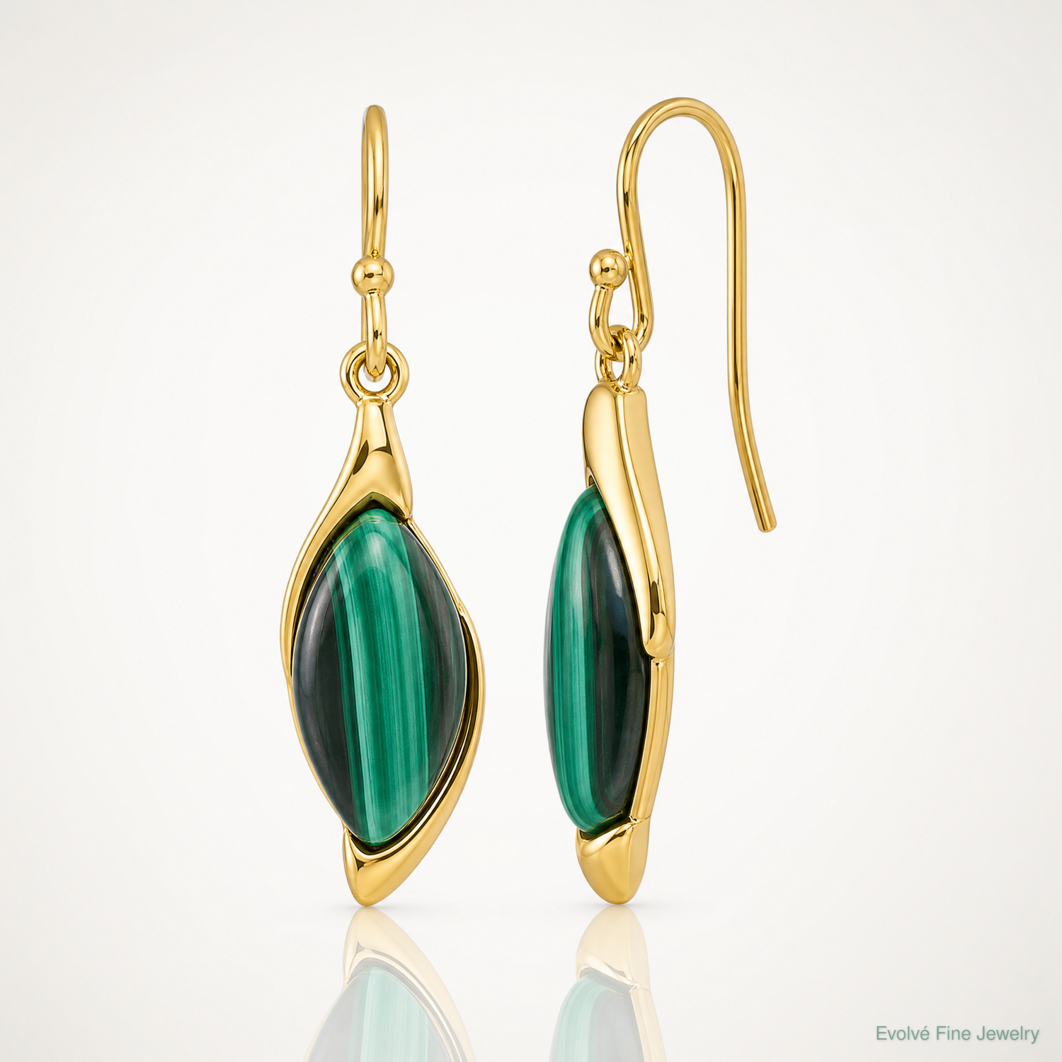 Sterling Silver Gold-Tone Polished Fancy Malachite Dangle Earrings - Lifestyle View