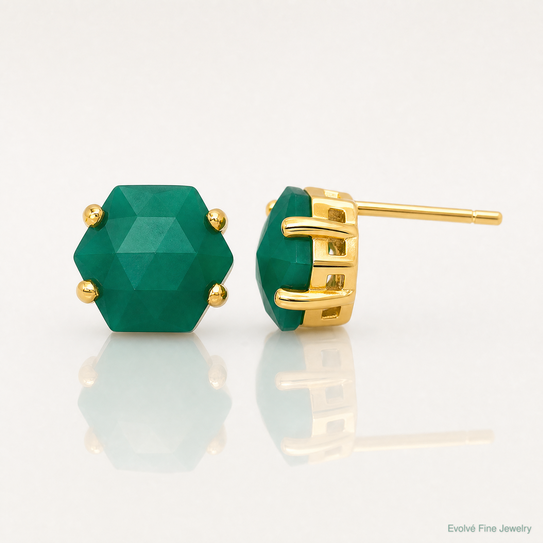 Sterling Silver Gold-tone Green Chalcedony Post Earrings - Lifestyle View