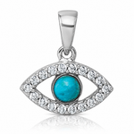 Sterling Silver RH-plated CZ and Compressed Turquoise Evil Eye Pendant - Lifestyle View