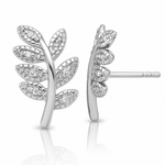Sterling Silver Rhodium-plated Polished CZ Leaf Post Earrings - Lifestyle View