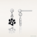 Sterling Silver RH-plt Enamel Black Paw Print w/ Heart Dangle Post Earrings - Lifestyle View