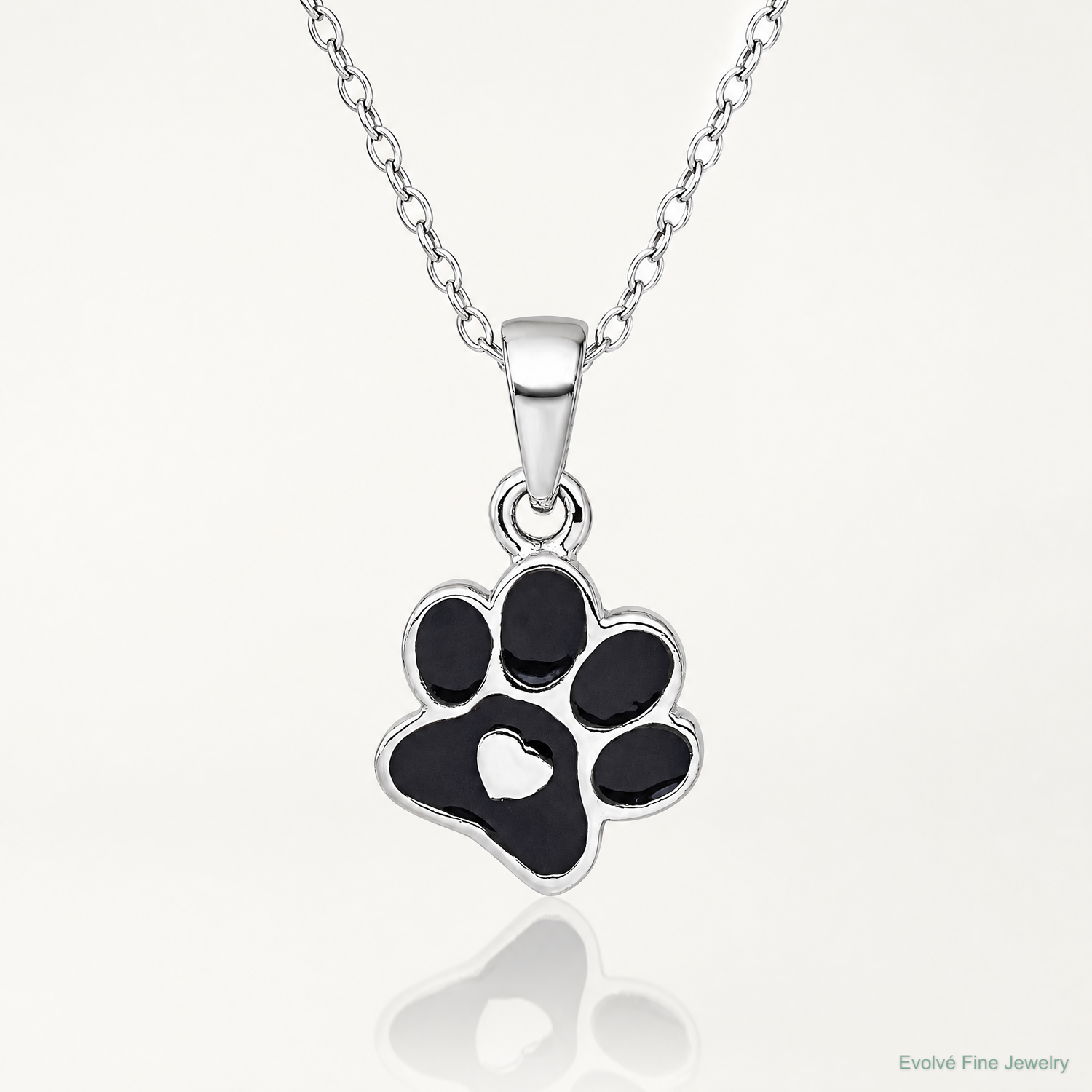 Sterling Silver Rhodium-plated Enamel Black Paw Print With Heart Pendant - Lifestyle View