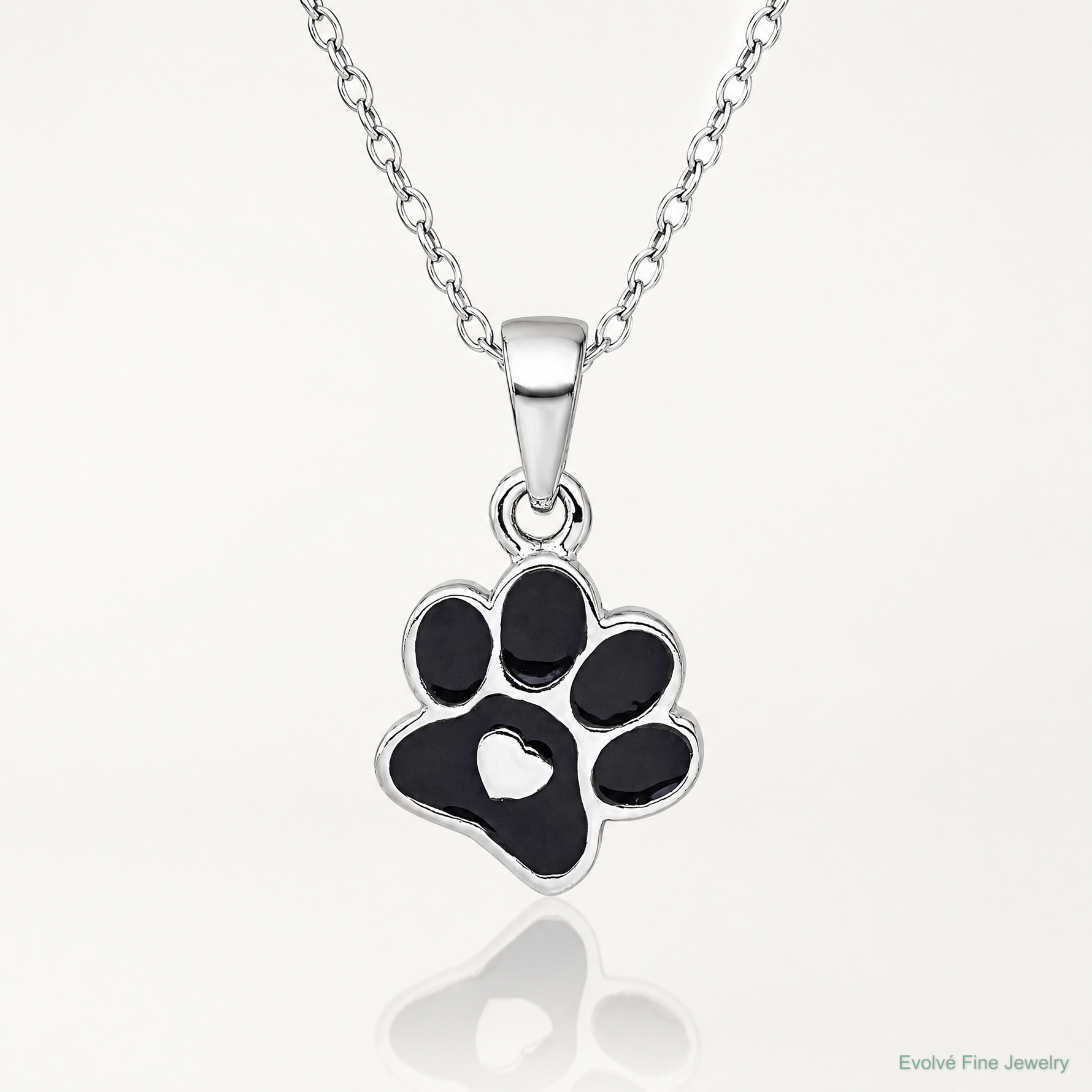 Sterling Silver Rhodium-plated Enamel Black Paw Print With Heart Pendant - Lifestyle View