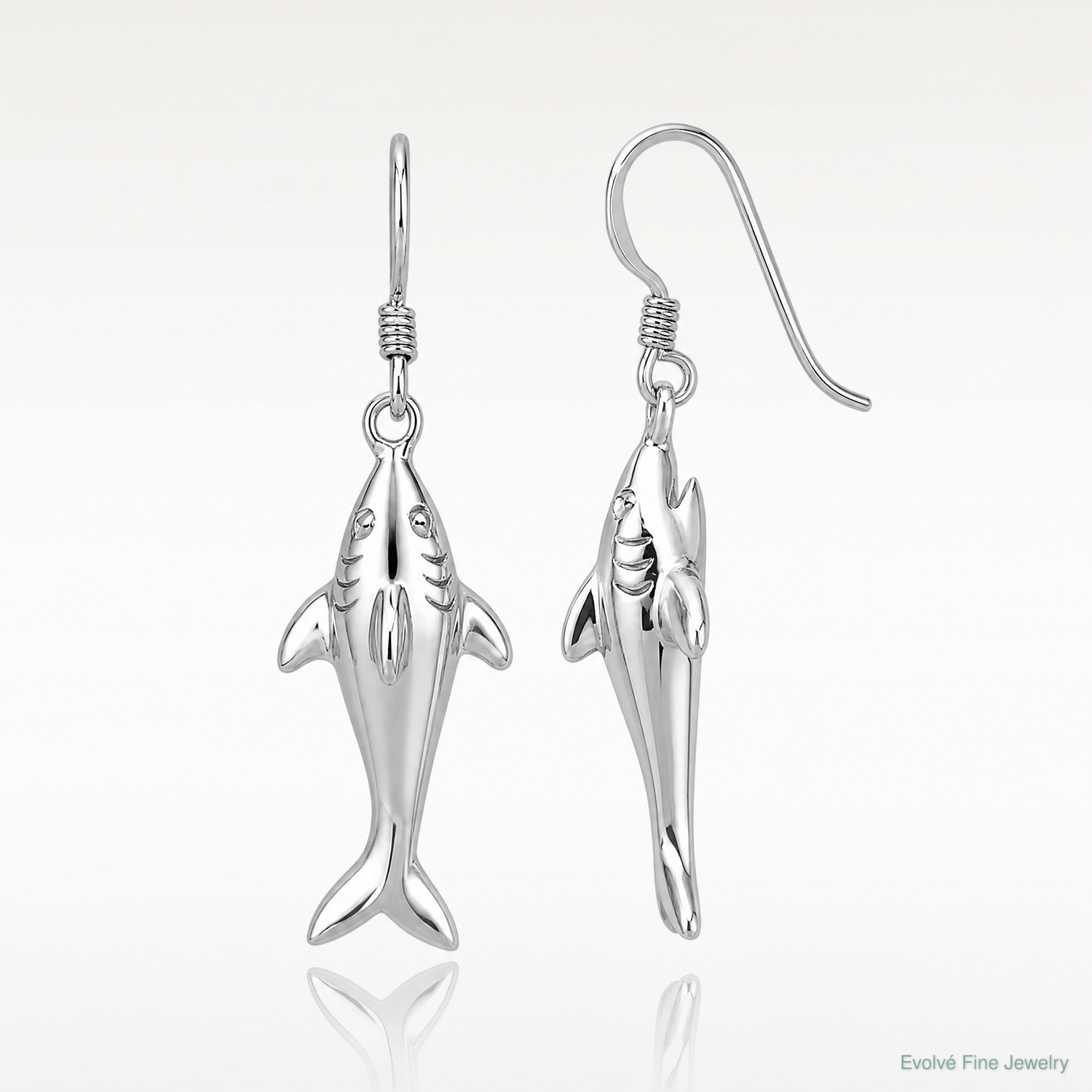 Sterling Silver Rhodium-plated Polished Shark Dangle Earrings - Lifestyle View