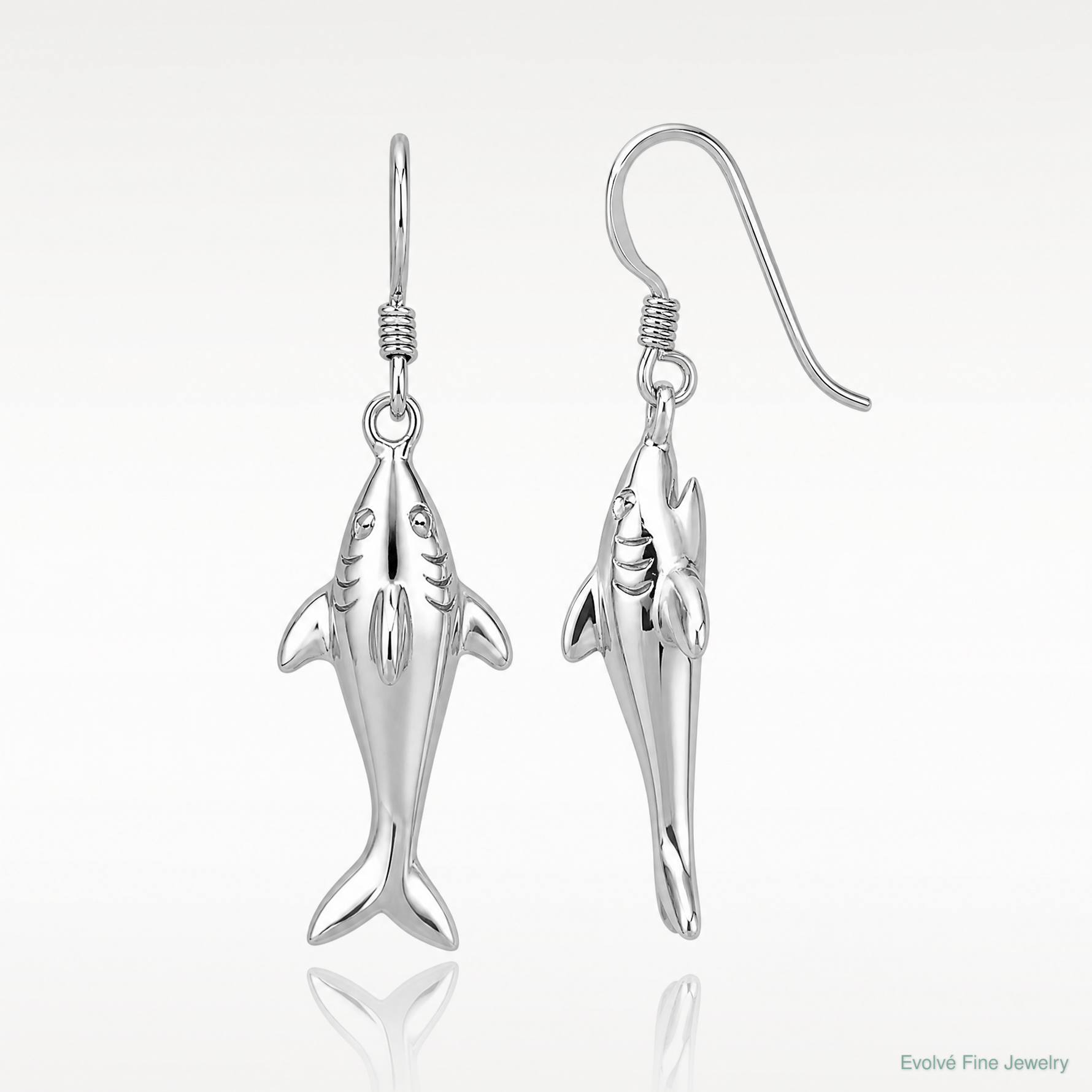 Sterling Silver Rhodium-plated Polished Shark Dangle Earrings - Lifestyle View