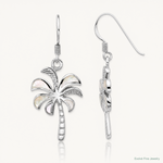 Sterling Silver Rhodium-plated Polished MOP Palm Tree Dangle Earrings - Lifestyle View