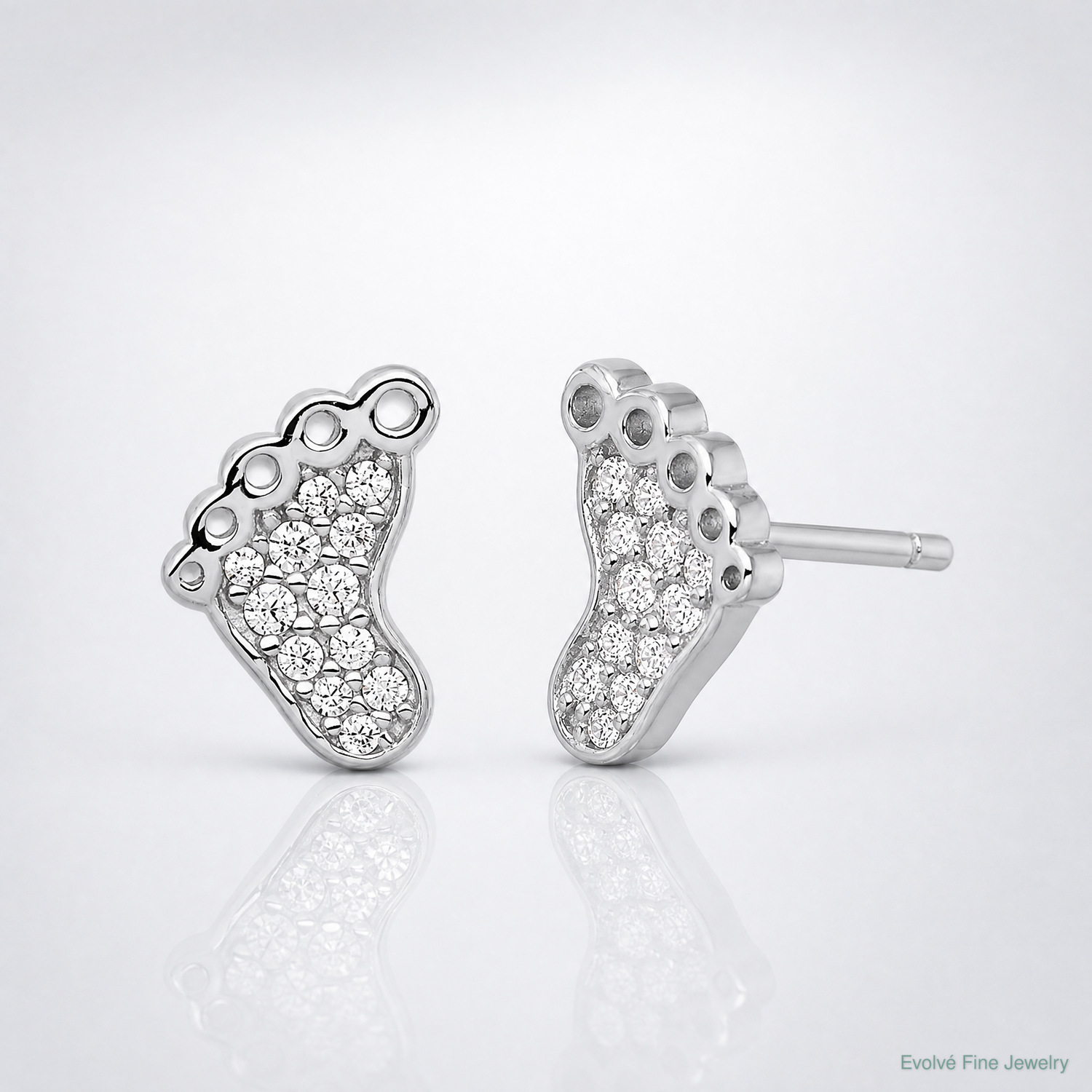 Sterling Silver Rhodium-plated Polished CZ Footprints Post Earrings - Lifestyle View