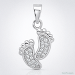 Sterling Silver Rhodium-plated Polished CZ Footprints Pendant - Lifestyle View