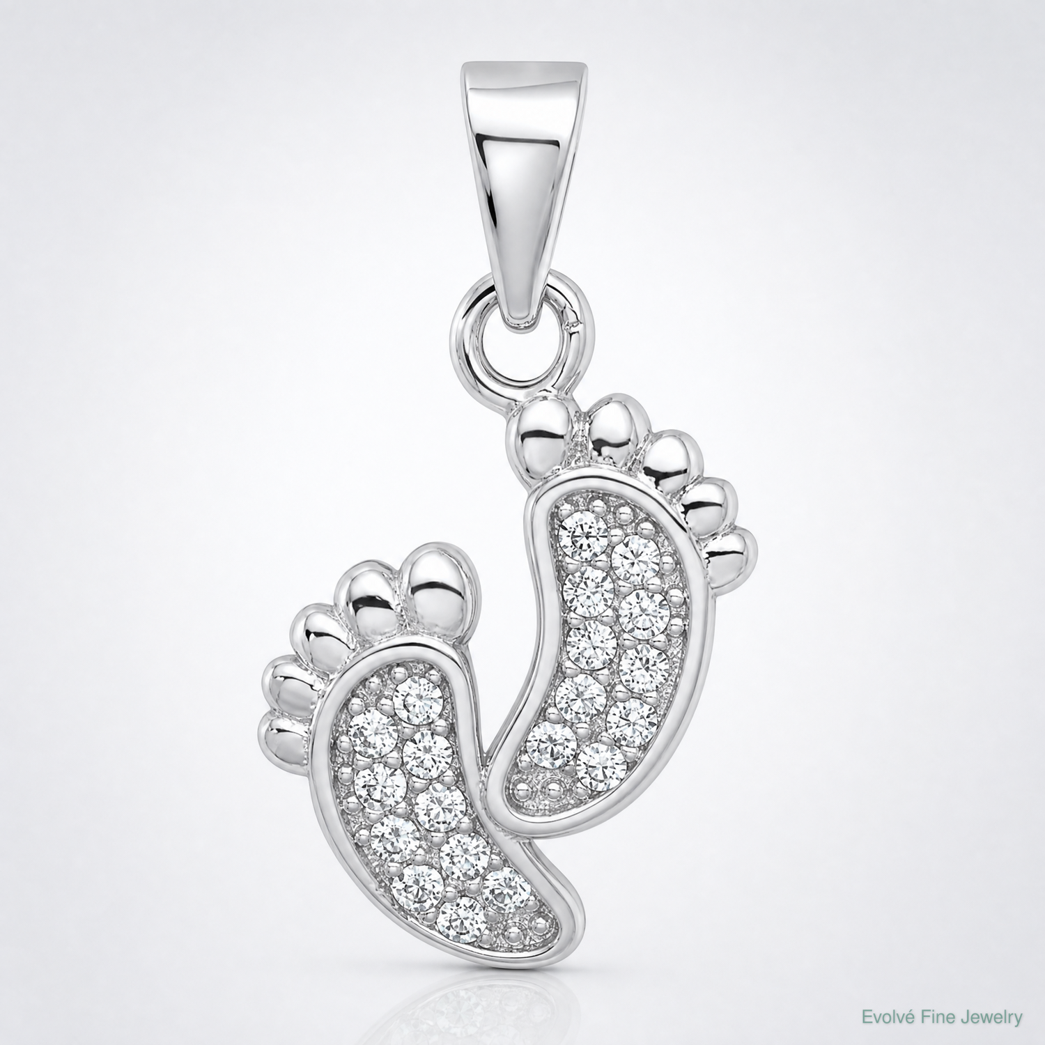 Sterling Silver Rhodium-plated Polished CZ Footprints Pendant - Lifestyle View