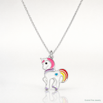 Sterling Silver Polished Enameled Unicorn Children's Necklace - Lifestyle View