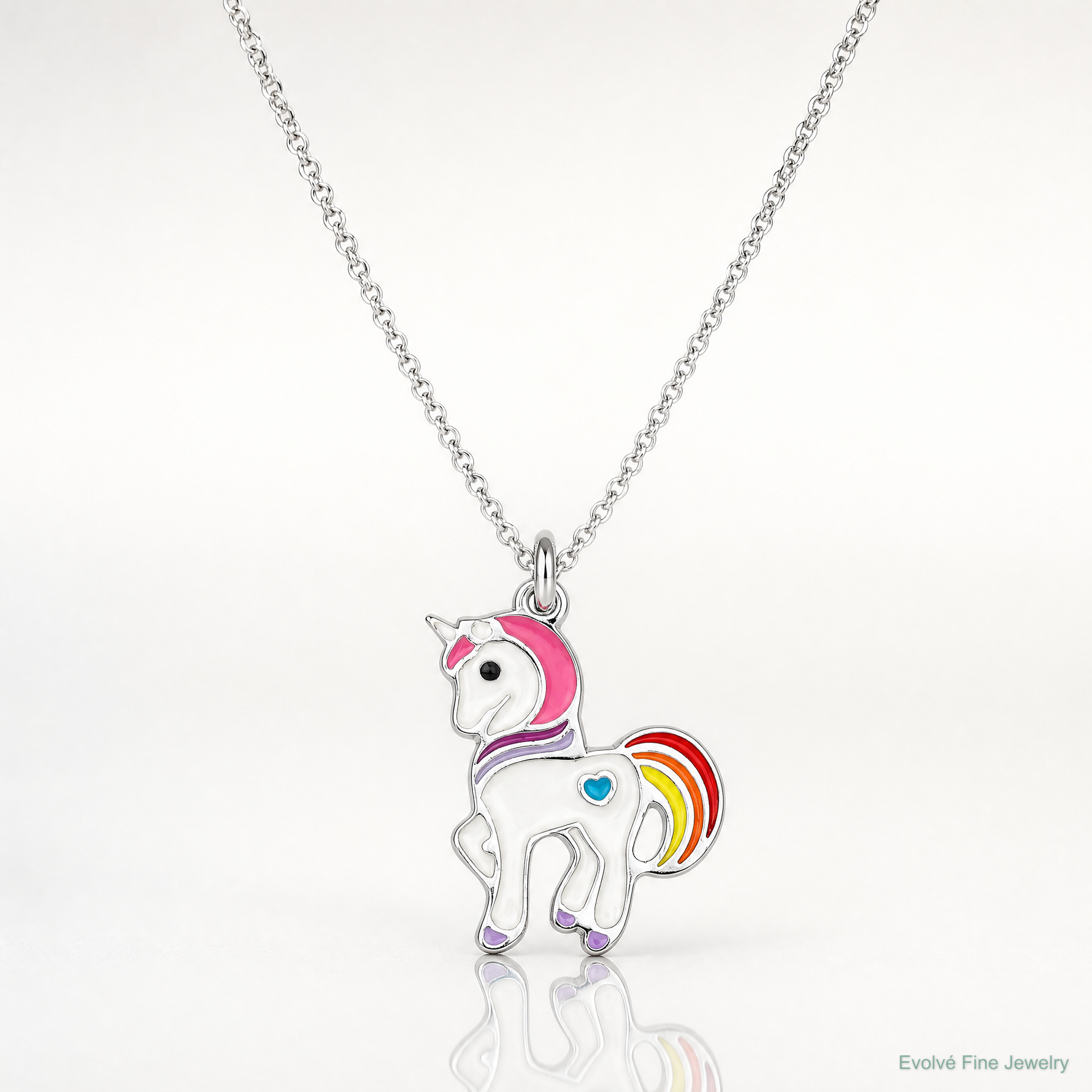 Sterling Silver Polished Enameled Unicorn Children's Necklace - Lifestyle View