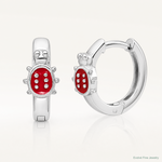 Sterling Silver Madi K RH-plated Enamel Ladybug Kids Round Hoops - Lifestyle View