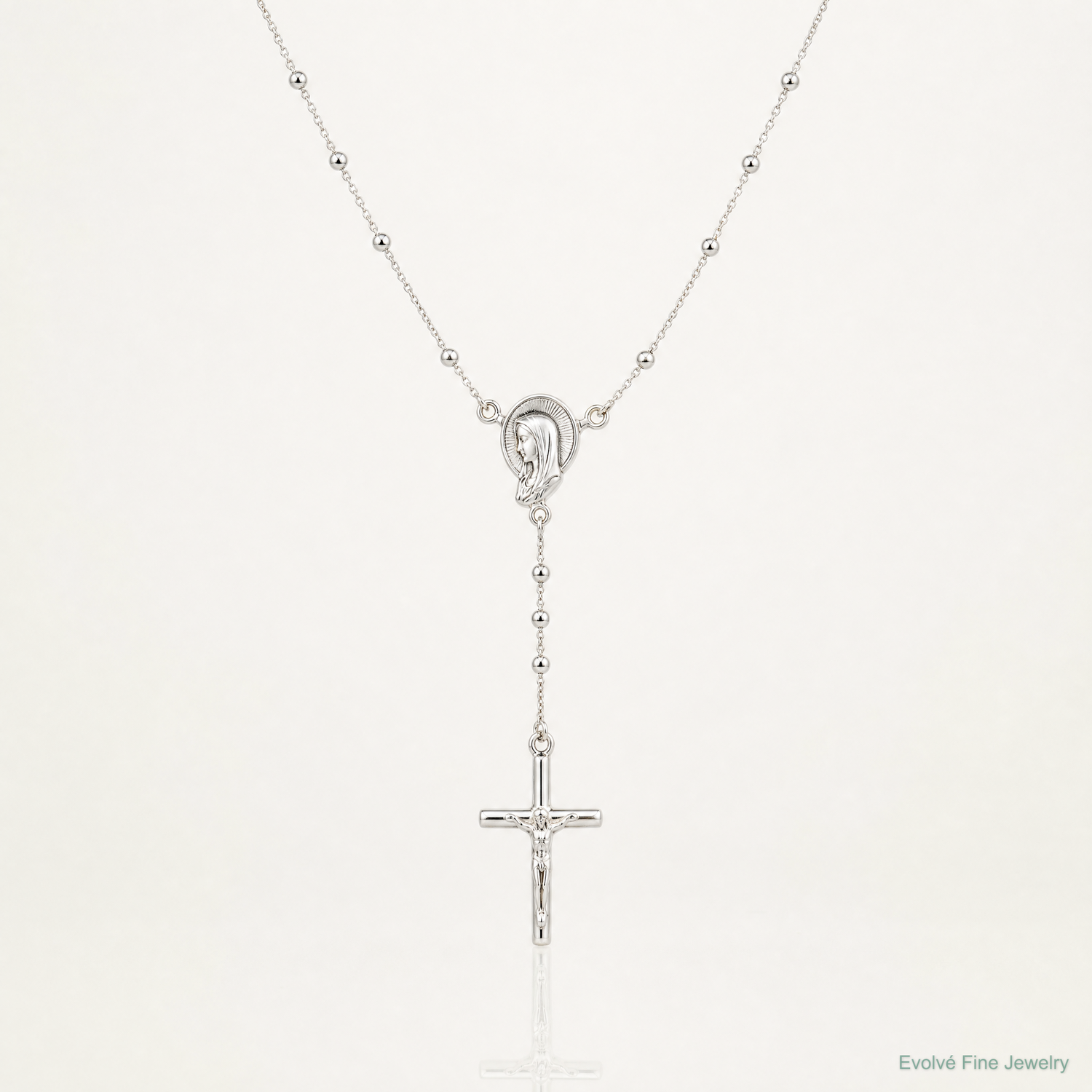 Sterling Silver Polished Rosary Necklace - Lifestyle View