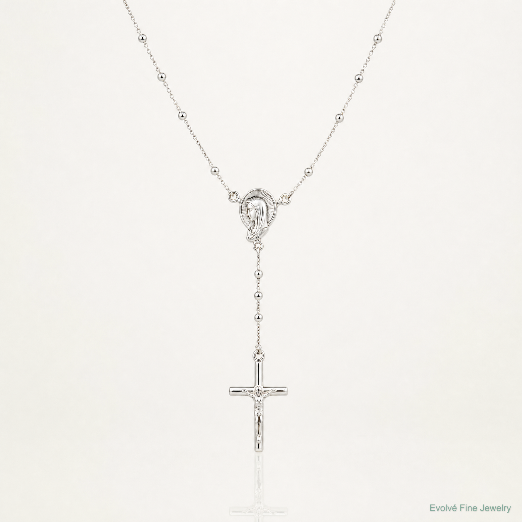 Sterling Silver Polished Rosary Necklace - Lifestyle View