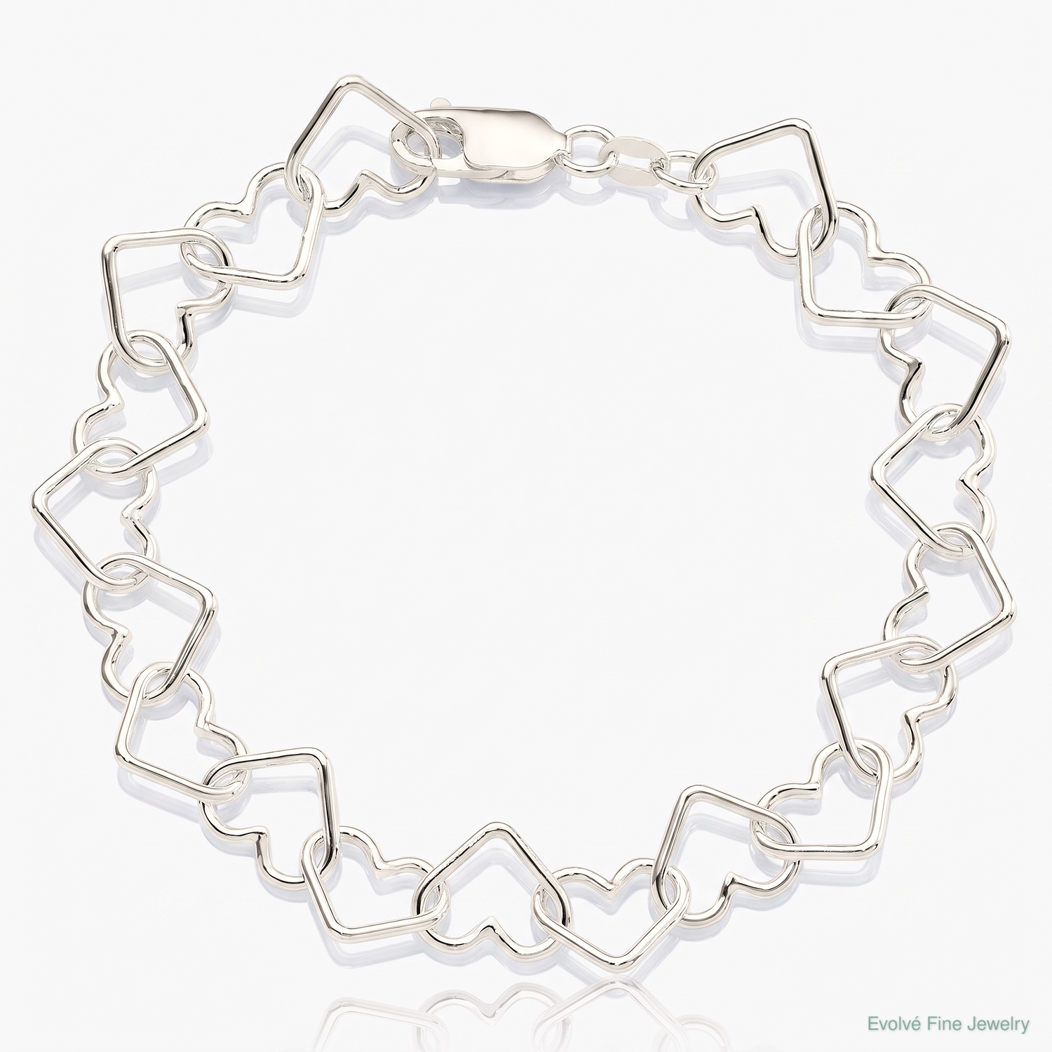 Sterling Silver Polished Fancy Large Heart Link Bracelet - Lifestyle View