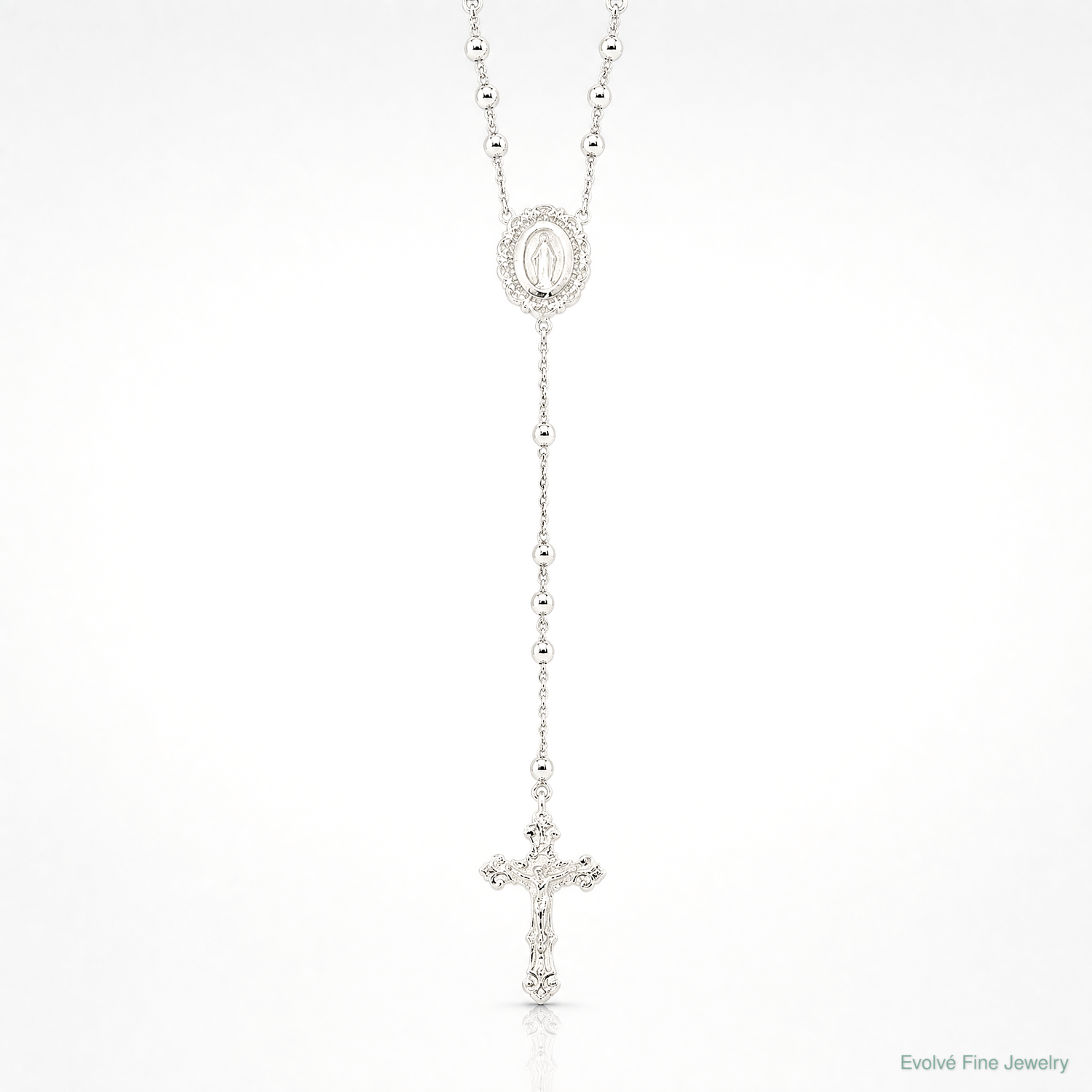 Sterling Silver Polished Rosary Necklace - Lifestyle View