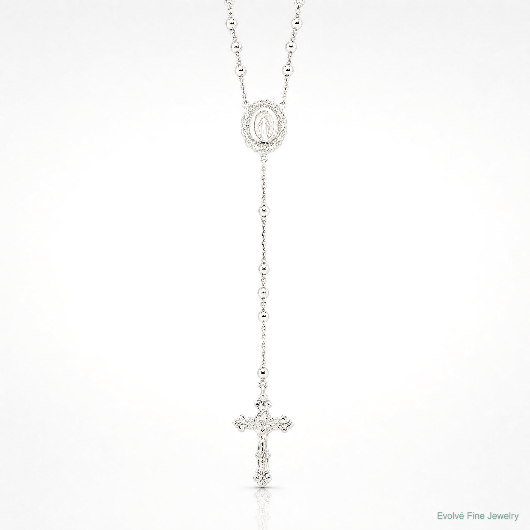 Sterling Silver Polished Rosary Necklace - Lifestyle View