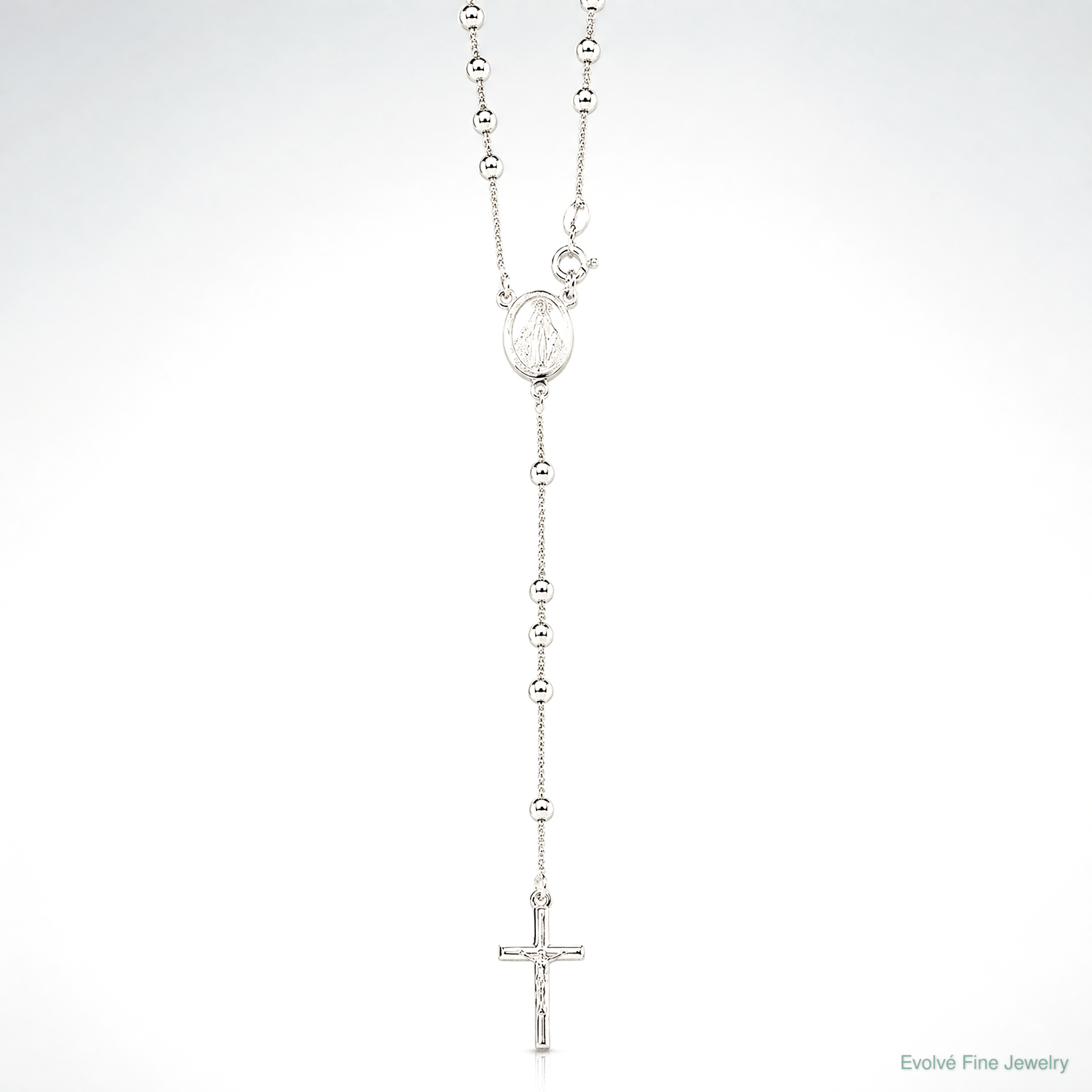 Sterling Silver Polished Bead Rosary 21 inch Necklace - Lifestyle View