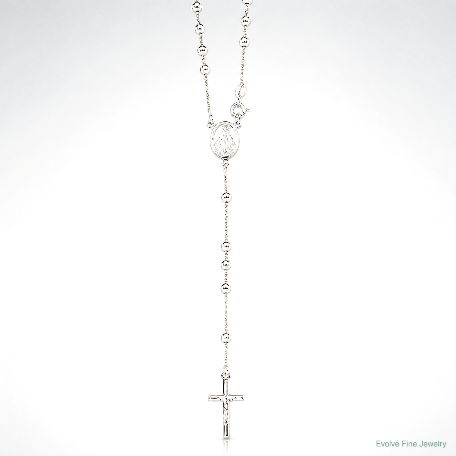 Sterling Silver Polished Bead Rosary 21 inch Necklace - Lifestyle View